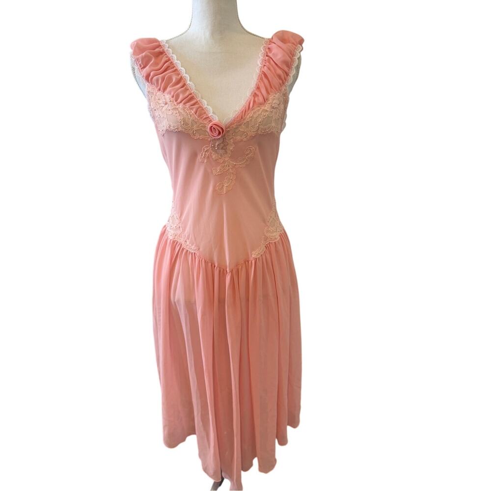 Vintage 80s Victoria's Secret Peignior Set Pink Chiffon Gown Robe